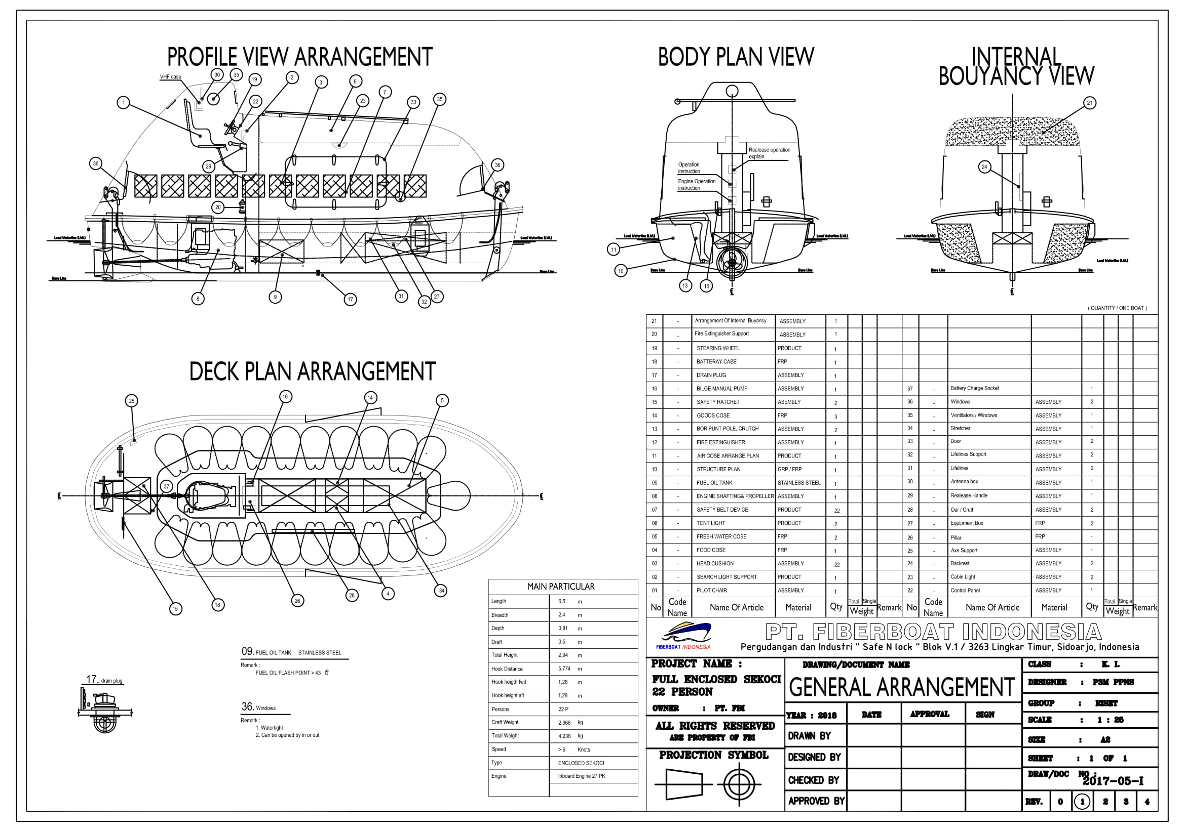 GAMBAR GA SKOCI ENCLOSED 22 PENUMPANG PT. FIBERBOAT INDONESIA-1